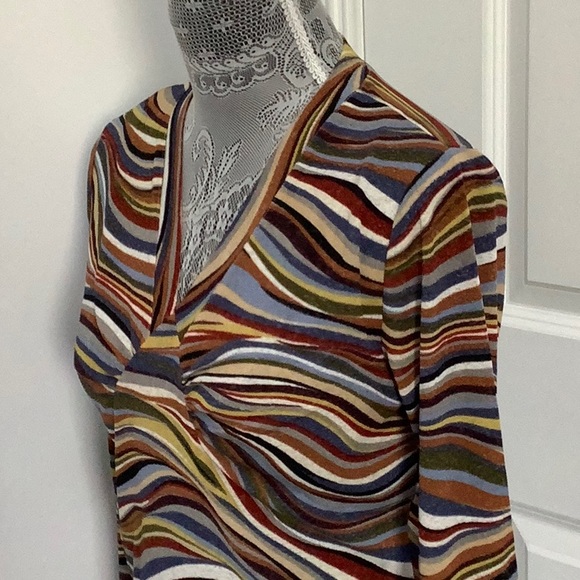 Brown and Black Long Sleeve Fitted Blouse, Size M - Picture 6 of 8